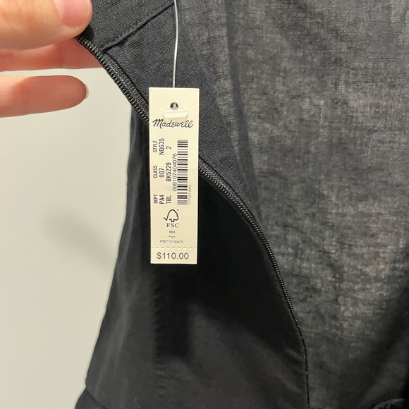 Madewell Tie-Waist Romper Black Pockets Size 2 Linen square neckline NEW NQ635 - Picture 9 of 13